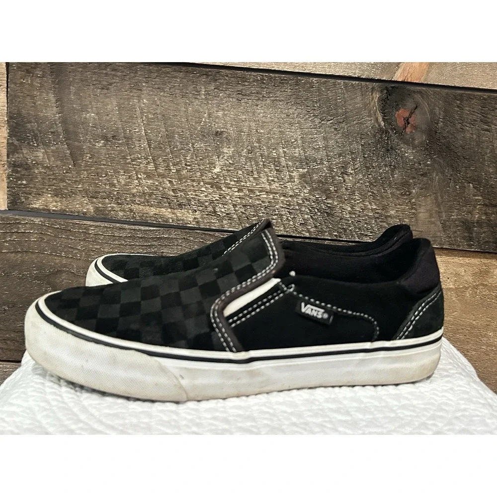 VANS Black Gray Checkerboard Classic Slip On Skater Shoes‎ US Men 6 Women 7.5